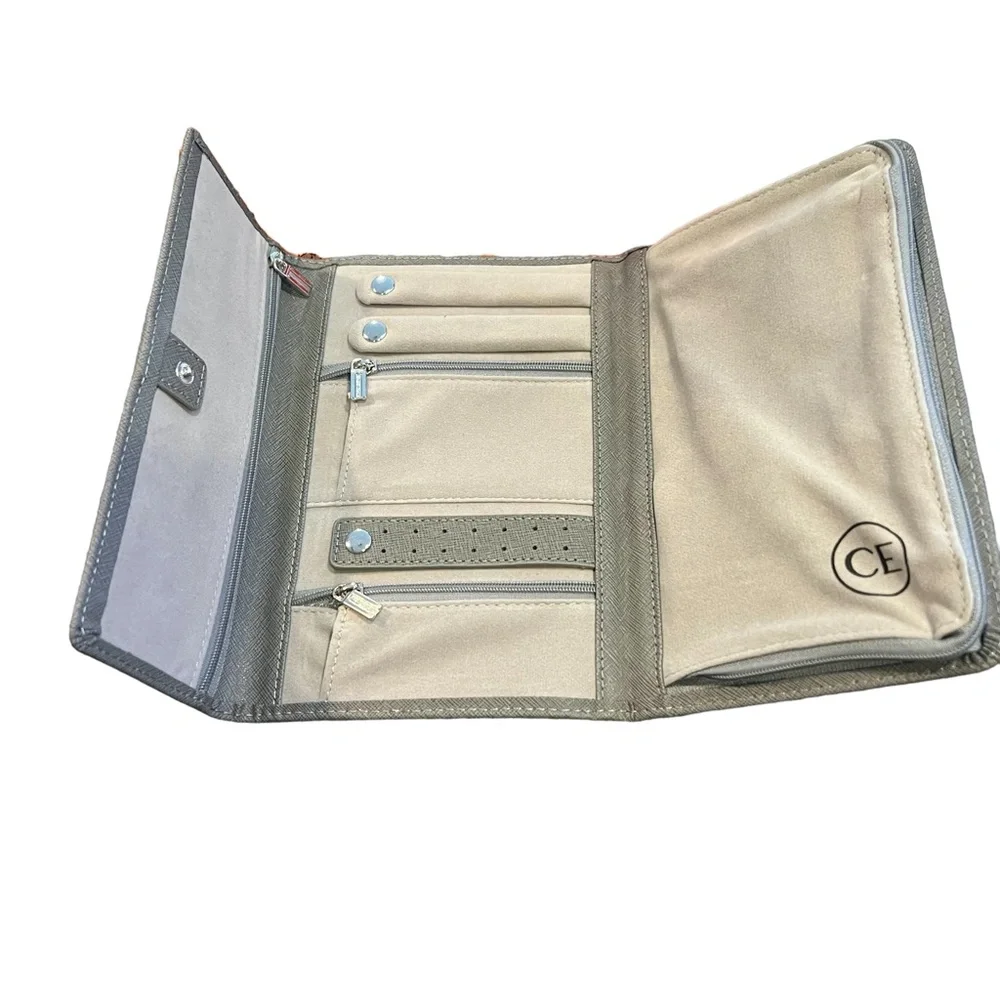 CASE ELEGANCE GRAY SAFFIANO LEATHER TRAVEL JEWELRY ORGANIZER WALLET CASE NWOT